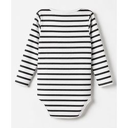 Bonfino Cotton Elastane Rib Knit Yarn Dyed Solid Full Sleeves Onesies with Stripes Pack of 3 - Off White Black & White