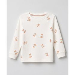Bonfino Cotton Elastane Rib Knit Full Sleeves T-Shirt and Pajama Night Suit with Bear Print - White