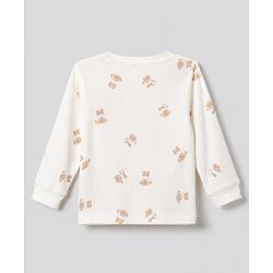 Bonfino Cotton Elastane Rib Knit Full Sleeves T-Shirt and Pajama Night Suit with Bear Print - White