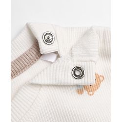 Bonfino Cotton Elastane Rib Knit Full Sleeves T-Shirt and Pajama Night Suit with Bear Print - White
