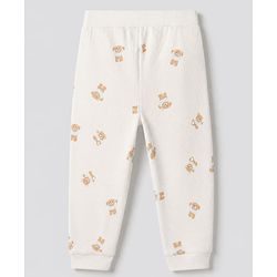 Bonfino Cotton Elastane Rib Knit Full Sleeves T-Shirt and Pajama Night Suit with Bear Print - White