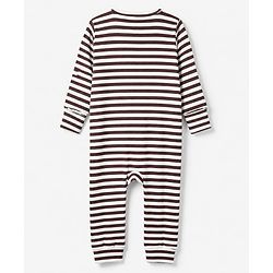 Bonfino Cotton Elastane Rib Knit Yarn Dyed Full Sleeves Front Open Striped Romper and Cap and Bib - Beige