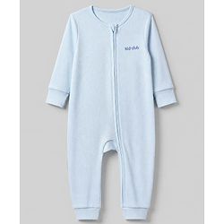 Bonfino Cotton Elastane Rib Knit Yarn Dyed Rompers Full Length with Full Sleeves and Teddy Bear Print Pack of 3 - Light Blue Light Grey & White