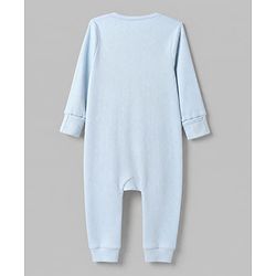 Bonfino Cotton Elastane Rib Knit Yarn Dyed Rompers Full Length with Full Sleeves and Teddy Bear Print Pack of 3 - Light Blue Light Grey & White