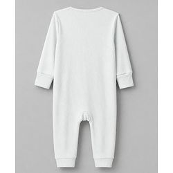 Bonfino Cotton Elastane Rib Knit Yarn Dyed Rompers Full Length with Full Sleeves and Teddy Bear Print Pack of 3 - Light Blue Light Grey & White