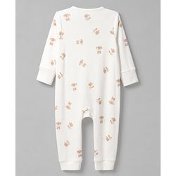 Bonfino Cotton Elastane Rib Knit Yarn Dyed Rompers Full Length with Full Sleeves and Teddy Bear Print Pack of 3 - Light Blue Light Grey & White