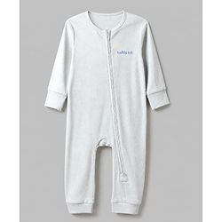 Bonfino Cotton Elastane Rib Knit Yarn Dyed Rompers Full Length with Full Sleeves and Teddy Bear Print Pack of 3 - Light Blue Light Grey & White
