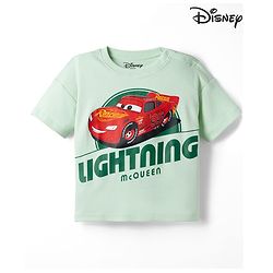 Bonfino Disney Interlock Knit T-Shirt with Half Sleeves and Lightning McQueen Print - Sea Green