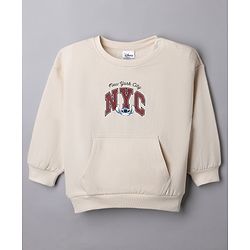 Bonfino Disney Fleece Knit Sweatshirt with Full Sleeves and Stitch & Text Print - Offwhite