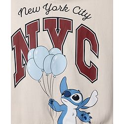 Bonfino Disney Fleece Knit Sweatshirt with Full Sleeves and Stitch & Text Print - Offwhite