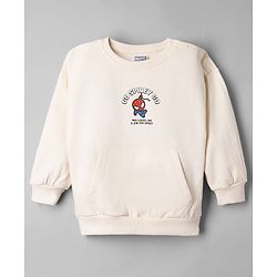 Bonfino Marvel Fleece Knit Full Sleeves T-shirt and Jogger With Front and Back Spider Man Graphics - Offwhite