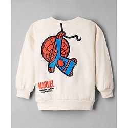 Bonfino Marvel Fleece Knit Full Sleeves T-shirt and Jogger With Front and Back Spider Man Graphics - Offwhite