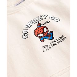 Bonfino Marvel Fleece Knit Full Sleeves T-shirt and Jogger With Front and Back Spider Man Graphics - Offwhite