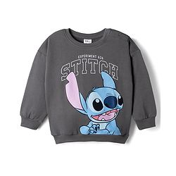 Bonfino Disney Fleece Knit Full Sleeves T-shirts & Joggers Set With Stitch Graphics - Grey