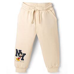 Bonfino Disney Fleece Knit Full Sleeves Sweatshirt and Joggers Set With Mickey Mouse Graphics - Offwhite