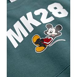 Bonfino Disney 100% Cotton Fleece Sweatshirt with Full Sleeves and Mickey Mouse Print in Green for 12-18 Months