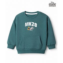 Bonfino Disney 100% Cotton Fleece Sweatshirt with Full Sleeves and Mickey Mouse Print in Green for 12-18 Months