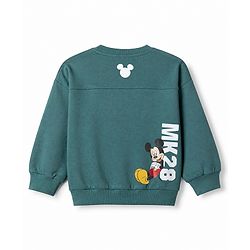 Bonfino Disney 100% Cotton Fleece Sweatshirt with Full Sleeves and Mickey Mouse Print in Green for 12-18 Months