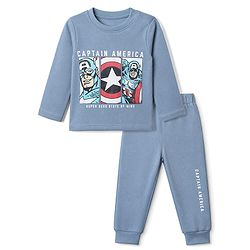 Bonfino Marvel 100% Cotton Interlock Knit Full Sleeves T-Shirt & Pajama Night Suit with Avengers Graphic Print - Blue