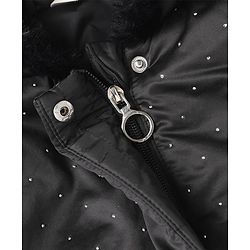 Bonfino Cotton Woven Padded Hooded Winter Jacket with Full Sleeves and Polka Dots Print in Black
