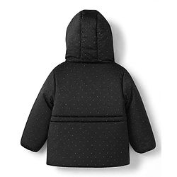 Bonfino Cotton Woven Padded Hooded Winter Jacket with Full Sleeves and Polka Dots Print in Black