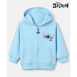 Bonfino Disney 100% Cotton Fleece Knit Hooded Full Sleeves Front Zipper Sweatshirt and Front & Back Stitch Print - Light Blue