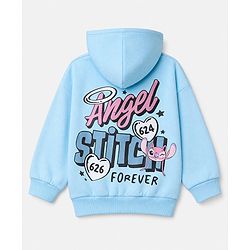 Bonfino Disney 100% Cotton Fleece Knit Hooded Full Sleeves Front Zipper Sweatshirt and Front & Back Stitch Print - Light Blue