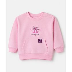 Bonfino Disney 100% Cotton Fleece Knit Full Sleeves Sweatshirt and Pant Set with Stitch Graphic at Front & Back - Pink