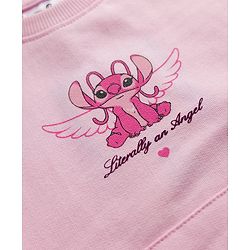 Bonfino Disney 100% Cotton Fleece Knit Full Sleeves Sweatshirt and Pant Set with Stitch Graphic at Front & Back - Pink
