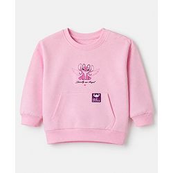 Bonfino Disney 100% Cotton Fleece Knit Full Sleeves Sweatshirt and Pant Set with Stitch Graphic at Front & Back - Pink