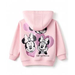 Bonfino Disney 100% Cotton Fleece Knit Full Sleeves Hooded Sweatshirt With Front And Back Minnie Mouse Print - Pink