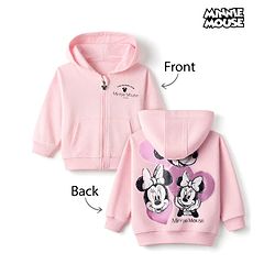 Bonfino Disney 100% Cotton Fleece Knit Full Sleeves Hooded Sweatshirt With Front And Back Minnie Mouse Print - Pink