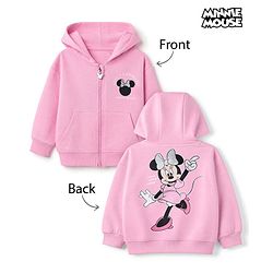 Bonfino Disney 100% Cotton Knit Front Zipper Hooded Sweatshirt with Full Sleeves and Minnie Mouse Front & Back Print - Pink