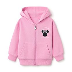Bonfino Disney 100% Cotton Knit Front Zipper Hooded Sweatshirt with Full Sleeves and Minnie Mouse Front & Back Print - Pink