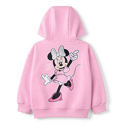 Bonfino Disney 100% Cotton Knit Front Zipper Hooded Sweatshirt with Full Sleeves and Minnie Mouse Front & Back Print - Pink