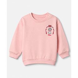 Bonfino Disney 100% Cotton Fleece Knit Full Sleeves Sweatshirt and Pant Set with Marie Graphic in Pink