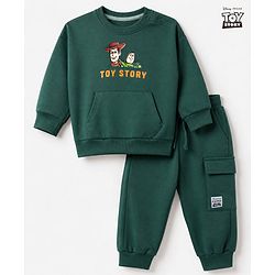 Bonfino Disney 100% Cotton Terry Full Sleeves T-Shirt and Pant with Woody and Buzz Lightyear Print - Green