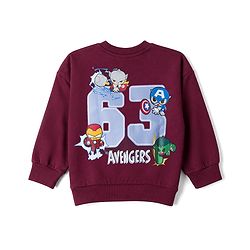 Bonfino Marvel 100% Cotton Terry Knit Full Sleeves T-Shirt and Shorts with Front & Back Avengers Graphic Print - Maroon