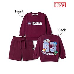 Bonfino Marvel 100% Cotton Terry Knit Full Sleeves T-Shirt and Shorts with Front & Back Avengers Graphic Print - Maroon