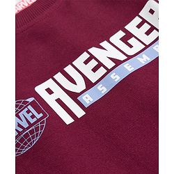 Bonfino Marvel 100% Cotton Terry Knit Full Sleeves T-Shirt and Shorts with Front & Back Avengers Graphic Print - Maroon