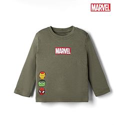 Bonfino Marvel 100% Cotton Knit T-Shirt with Full Sleeves and Marvel Print in Green