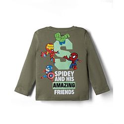 Bonfino Marvel 100% Cotton Knit T-Shirt with Full Sleeves and Marvel Print in Green