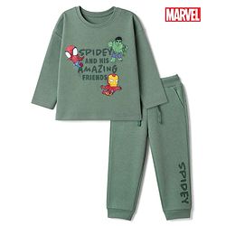 Bonfino Marvel 100% Cotton Interlock Knit Full Sleeves T-Shirt & Pyjama Night Suit with Spider Man Print - Green