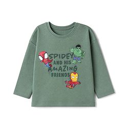 Bonfino Marvel 100% Cotton Interlock Knit Full Sleeves T-Shirt & Pyjama Night Suit with Spider Man Print - Green