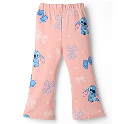 Bonfino Disney 100% Cotton Lycra Knit Full Length Leggings With Stitch Print Pack Of 2 - Light/Sky Blue & Pink