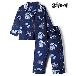 Bonfino Disney 100% Cotton Single Jersey Knit Full Sleeves Shirt & Pajama Night Suit with Bow & Stitch Print - Navy Blue