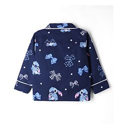 Bonfino Disney 100% Cotton Single Jersey Knit Full Sleeves Shirt & Pajama Night Suit with Bow & Stitch Print - Navy Blue