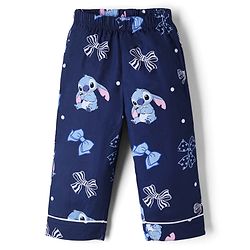Bonfino Disney 100% Cotton Single Jersey Knit Full Sleeves Shirt & Pajama Night Suit with Bow & Stitch Print - Navy Blue