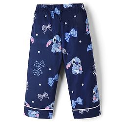Bonfino Disney 100% Cotton Single Jersey Knit Full Sleeves Shirt & Pajama Night Suit with Bow & Stitch Print - Navy Blue