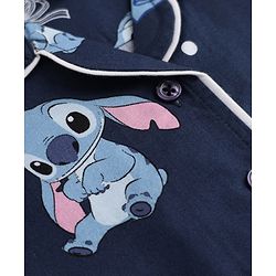 Bonfino Disney 100% Cotton Single Jersey Knit Full Sleeves Shirt & Pajama Night Suit with Bow & Stitch Print - Navy Blue